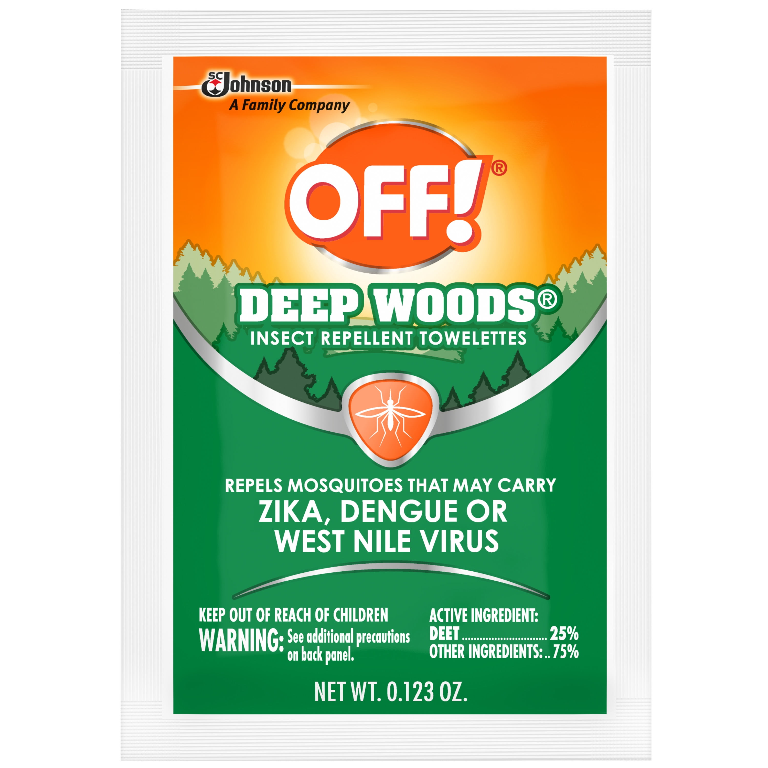 OFF! Individually Wrapped Deep Woods Mosquito Wipes, 25% DEET, Bug