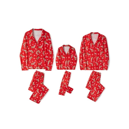 

FSDJHSDH Family Matching Christmas Pajamas Sets Deer Snowflake Print Tops Long Pants PJs Homewear Red Kid 10 Years