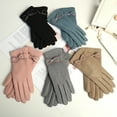 thumbnail image 2 of comerut 1 Pair Soft Gloves Anti-static Full Finger Cover Elegant Bow-know Plus Velvet Inside Gloves for Lady, 2 of 7