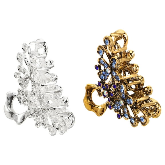 LOLIPPYY 2Pcs Floral Rhinestone Hair Claw Clips Metal Flower Barrette Decorative Hair Accessories