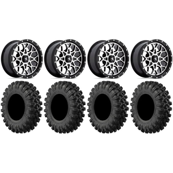 MSA Portal 14" Wheels Machined 28" MotoRavage XL Tires Honda Pioneer