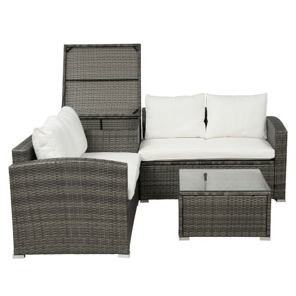 4 PCS Outdoor Cushioned PE Rattan Wicker Sectional Sofa Set Garden Patio Furniture Set (Beige Cushion) - image 4 of 10