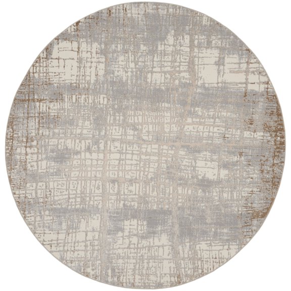 Calvin Klein Rush Contemporary Abstract Area Rug 8' Round - Ivory/Taupe
