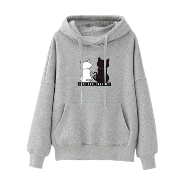 Sudadera con capucha estampada de manga larga para mujer, tops casuales con capucha y bolsillos para Gris s