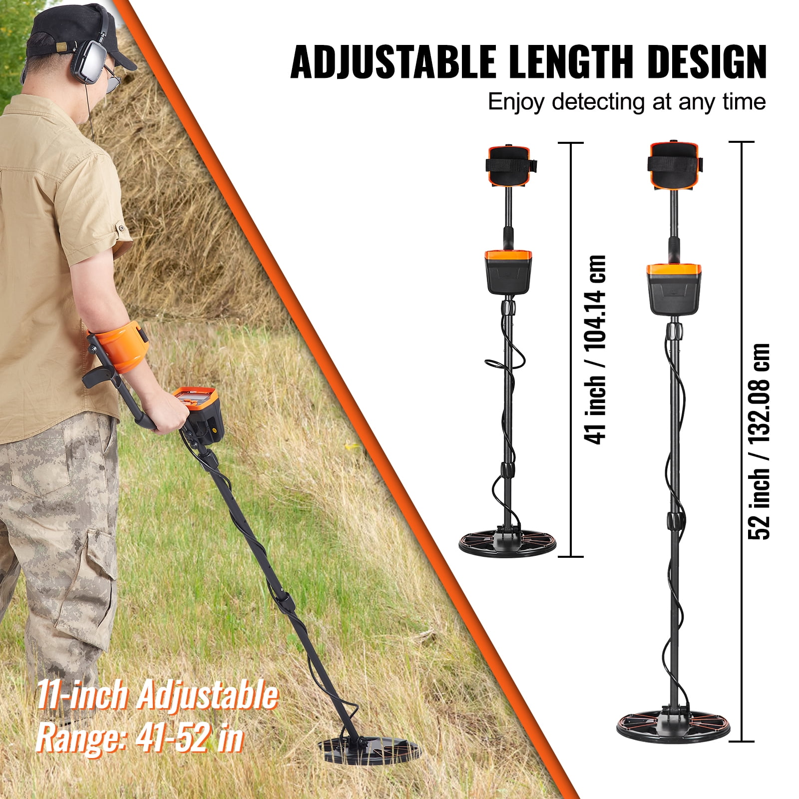 KFFKFF 10" Metal Detector with LCD Display, 41"-52" Adjustable Stem for Kids and Adults, 7 Modes Gold Detector with IP68 Waterproof Coil, Suitable for Beaches, Backyards, Hiking