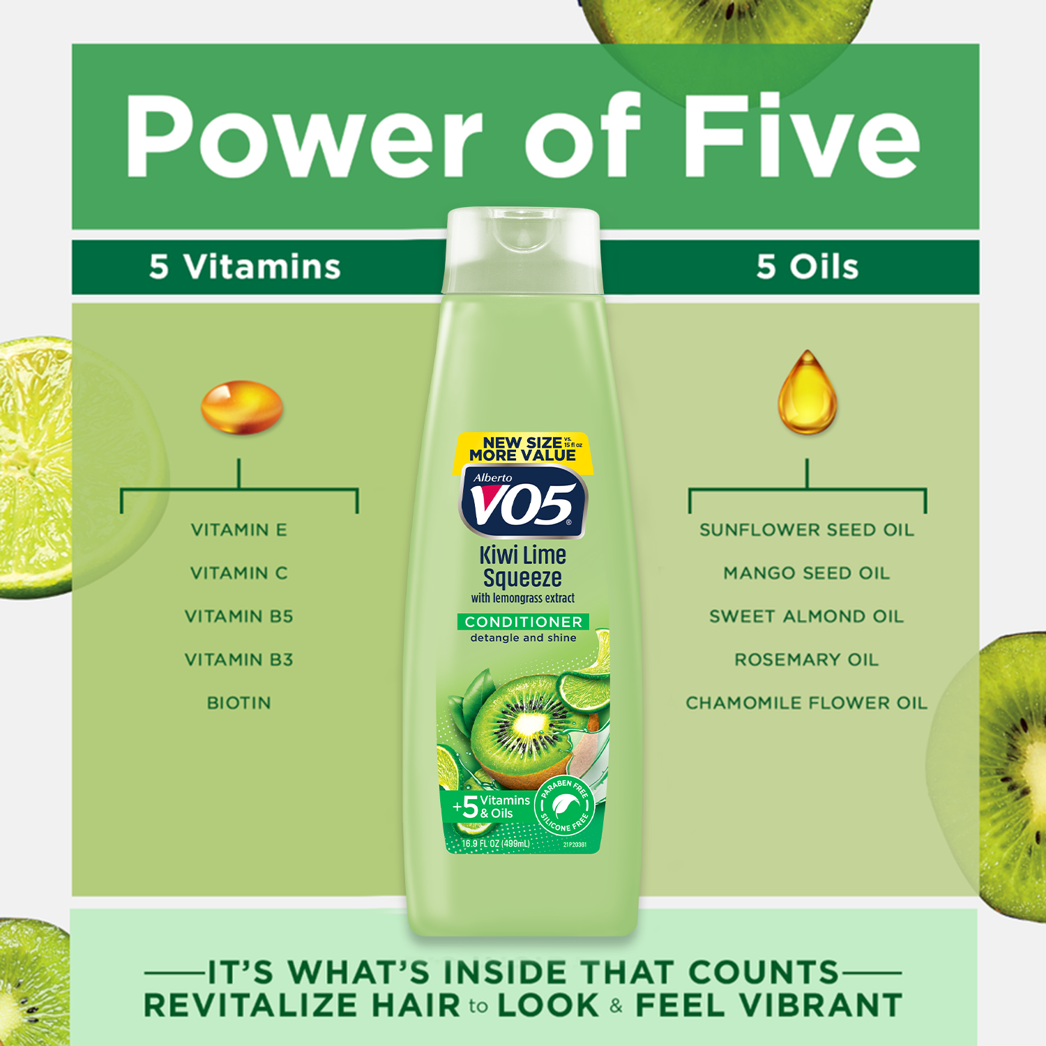 Alberto VO5 Kiwi Lime Squeeze Conditioner with Vitamin E & C, for All Hair Types, 16.9 fl oz - image 4 of 6