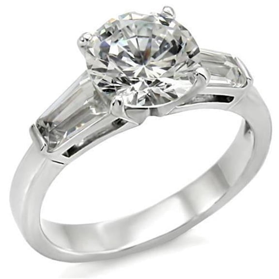 Alamode TK005-6 Women High Polished Stainless Steel Ring with AAA Grade CZ in Clear - Size 6