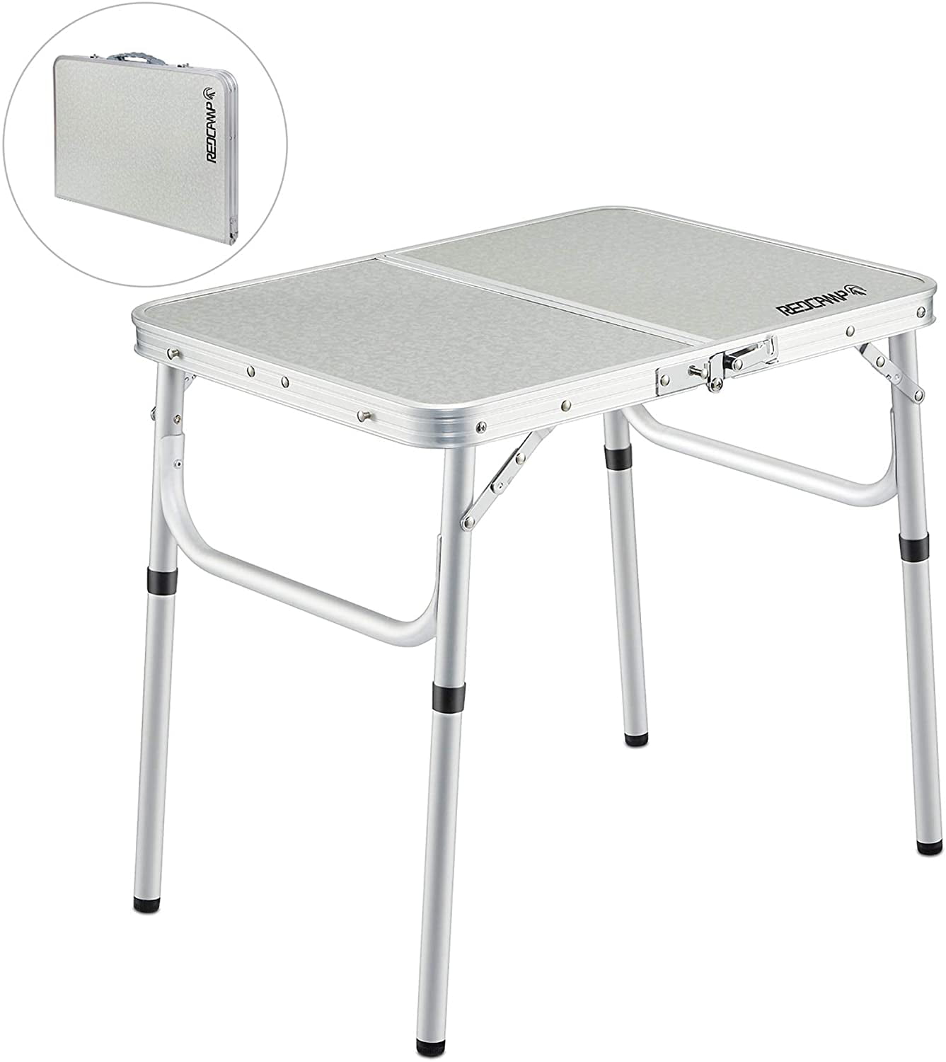 Compact for Picnic BBQ REDCAMP Folding Camping Table 4ft White Portable Lightweight Tri-fold Outdoor Table with Adjustable Heights Aluminum Legs 