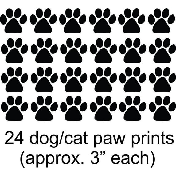 Design With Vinyl Artwork Set Of 24 Dog Paws Prints Wall Decal for Family - Animal Prints Feisty Companions Doggie Kittens Themed Decal - Size: 16 In x 18 In