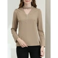 thumbnail image 5 of INSPIRE CHIC Women's Keyhole Stand Collar Blouse Long Sleeve Button Front Shirt Top Apricot S, 5 of 6