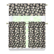 Country Boho Curtains 36 Inch Short - 3 Panel Floral Farmhouse Set with Vintage Botanical Design, Rod Pocket Window Treatment for Rustic Style