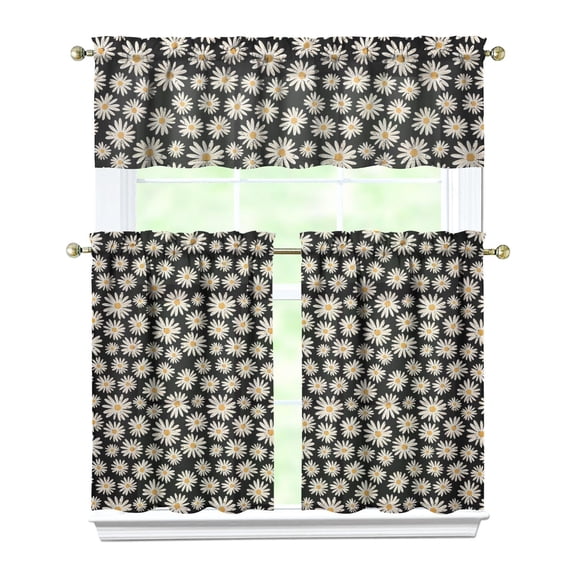 Country Boho Curtains 36 Inch Short - 3 Panel Floral Farmhouse Set with Vintage Botanical Design, Rod Pocket Window Treatment for Rustic Style