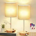 thumbnail image 1 of Juego de 2 lámparas de mesa Lynnoland Wood con toma USB AC de 120 V, 1 of 9