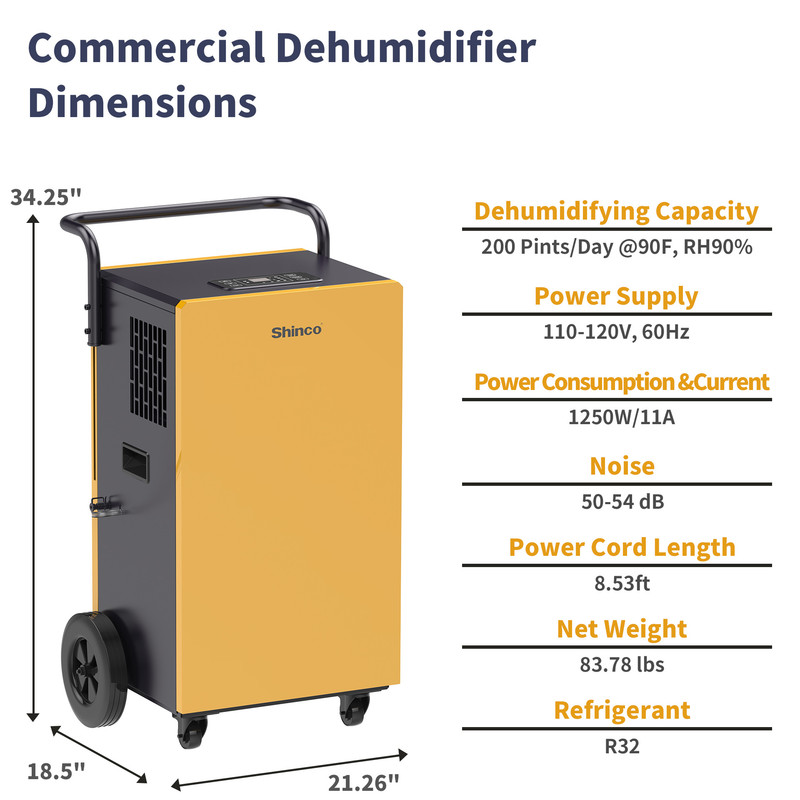 200 pt. 8,000 sq. ft. Bucketless Commercial Dehumidifier in Yellows/Golds with Pump