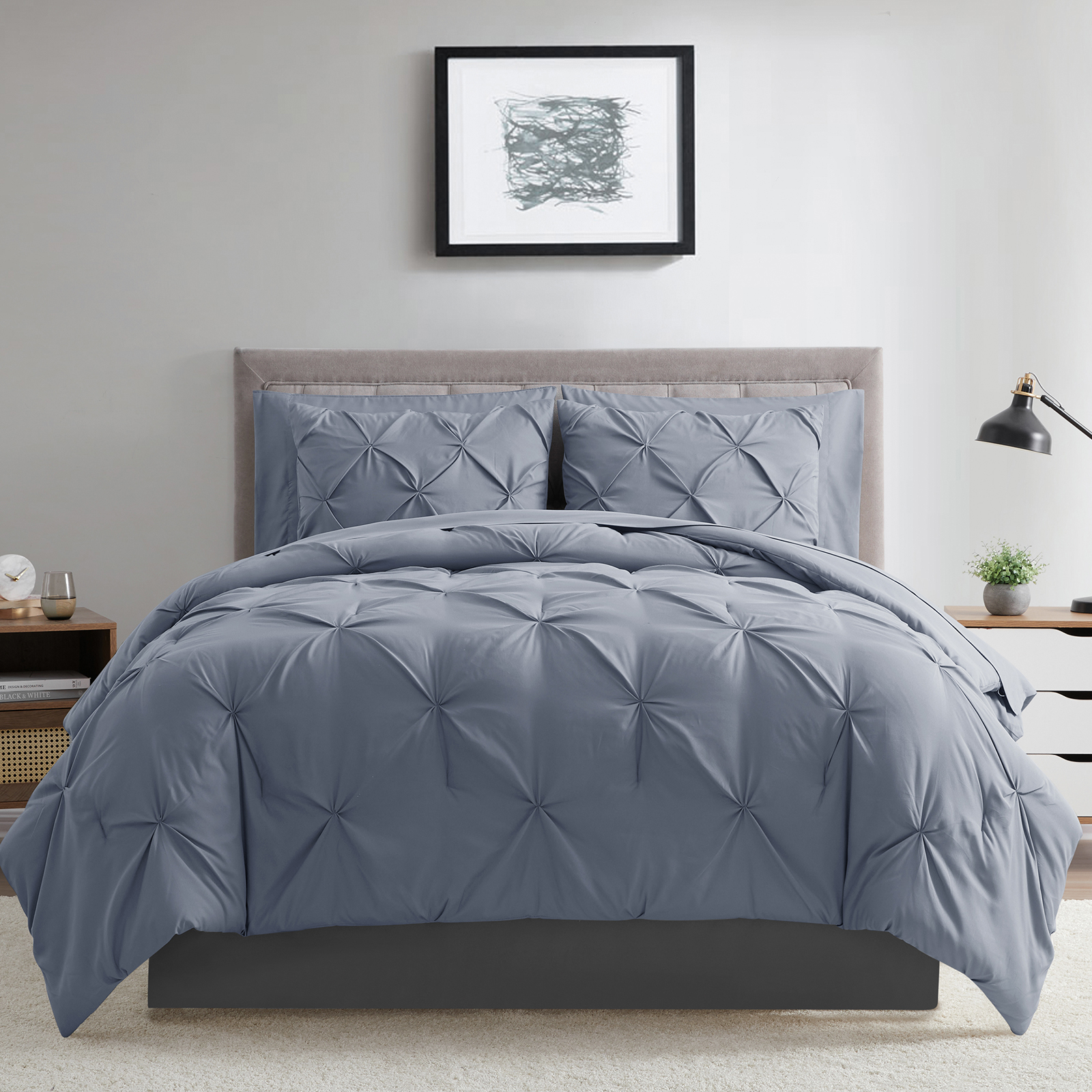 Bourina Comforter Set, 3-Piece, Queen, Pleated Wrinkle-Resistant Microfiber Bedding, Aqua, All-Season