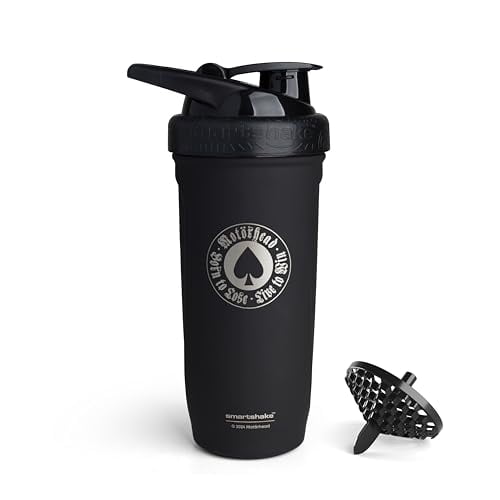 Smartshake Rockband Reforce Botella Coctelera de Proteínas de Acero Inoxidable 900 ml | 30 oz - Tapa roscada a prueba de fugas - Sin BPA - Unisex (Motörhead, Born To Lose Logo, negro)