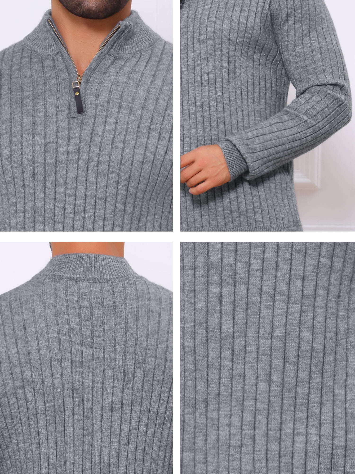 DARING DIVA Men's Casual Pullover Knitted Mock Neck Polo Sweater M Gray