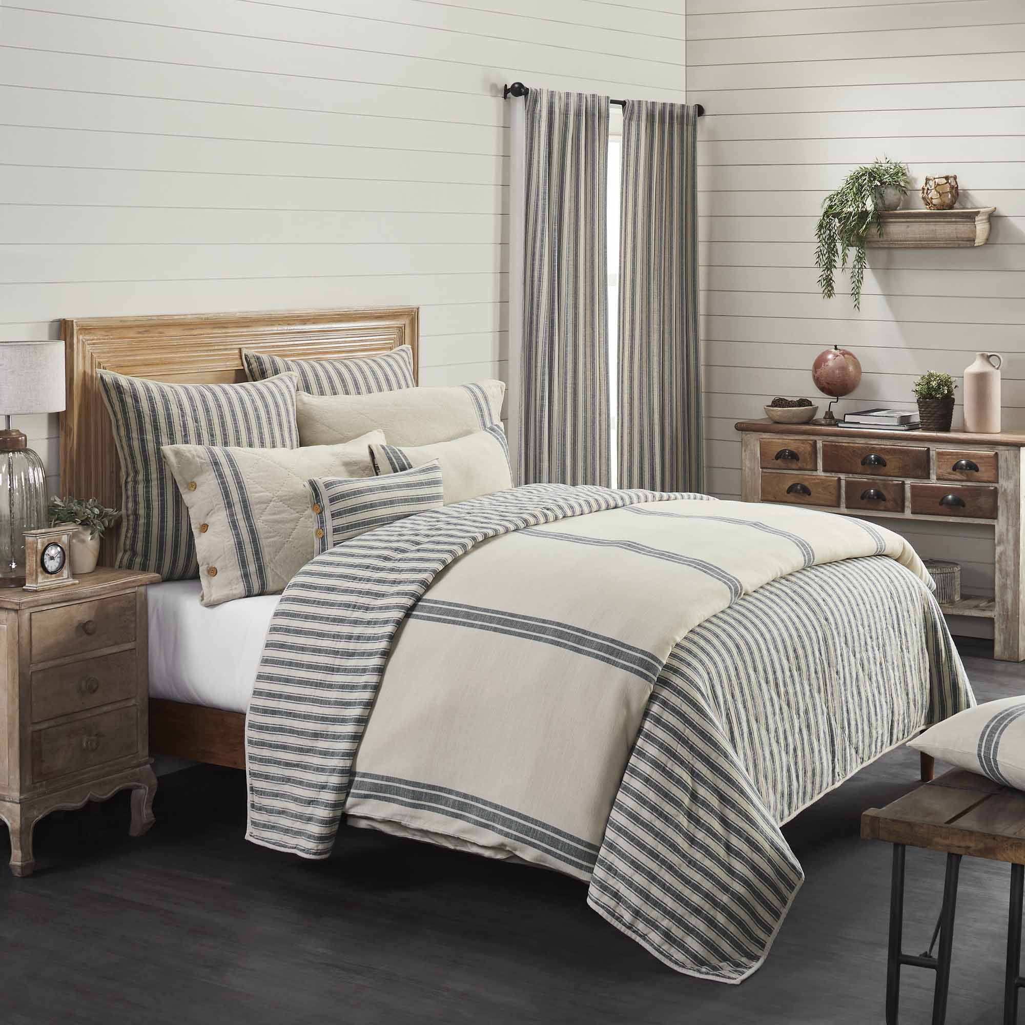 Piper Classics Market Place Gray Ticking Stripe Califorina King Quilt