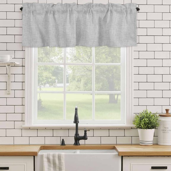 Curtain Valances for Kitchen Windows,Modern Minimalist Gray Rod Pocket Valances Short Curtains Country Linen Style Window Treatment for Living Room Bathroom Bedroom Decor,42x12in