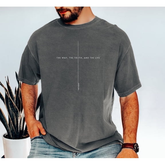 Men’s Christian Graphic T-Shirt, John 14:6 Bible Verse Shirt, Faith Message Cotton Tee