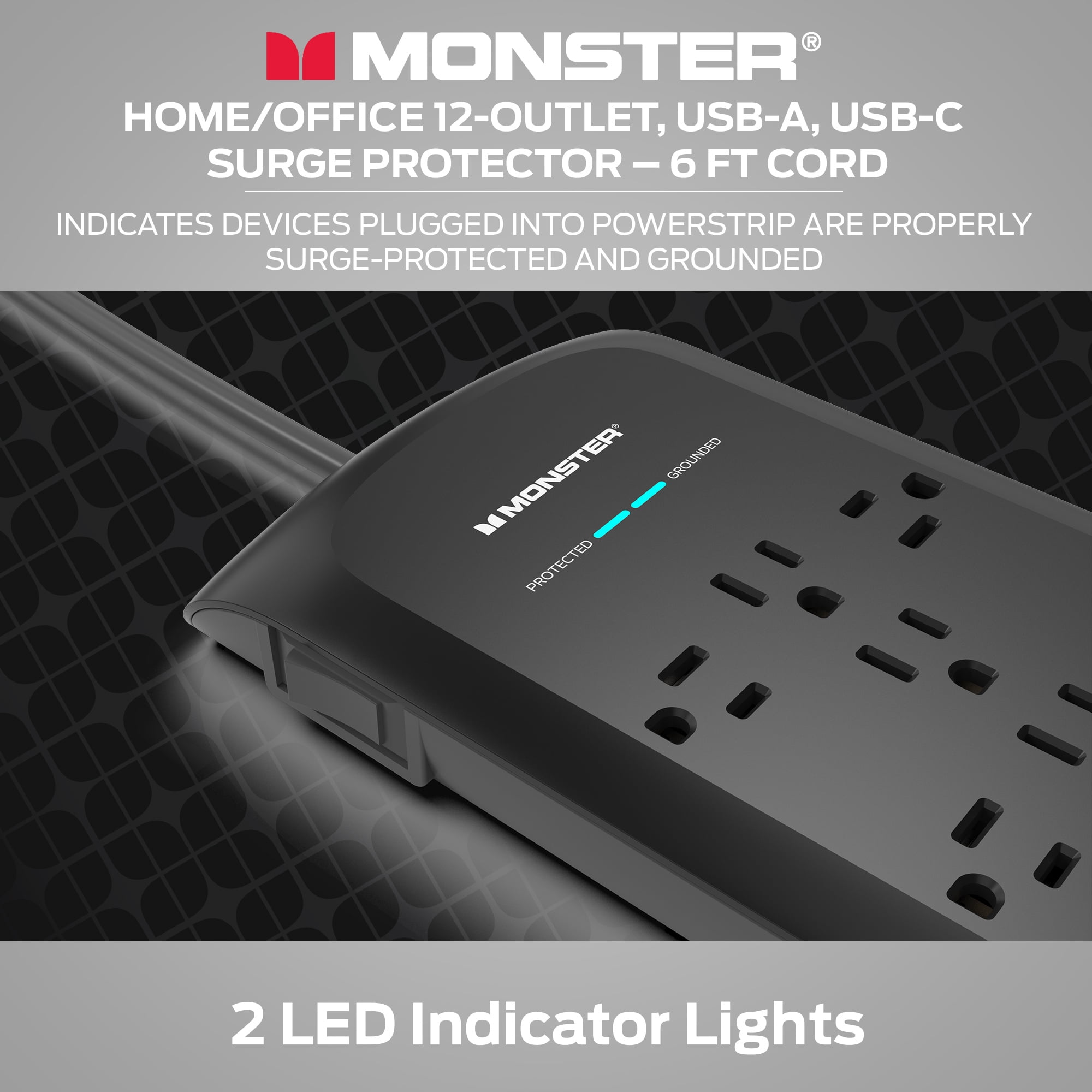 Monster 5007 Gauge 6' Black 12 Outlet Extension Cord
