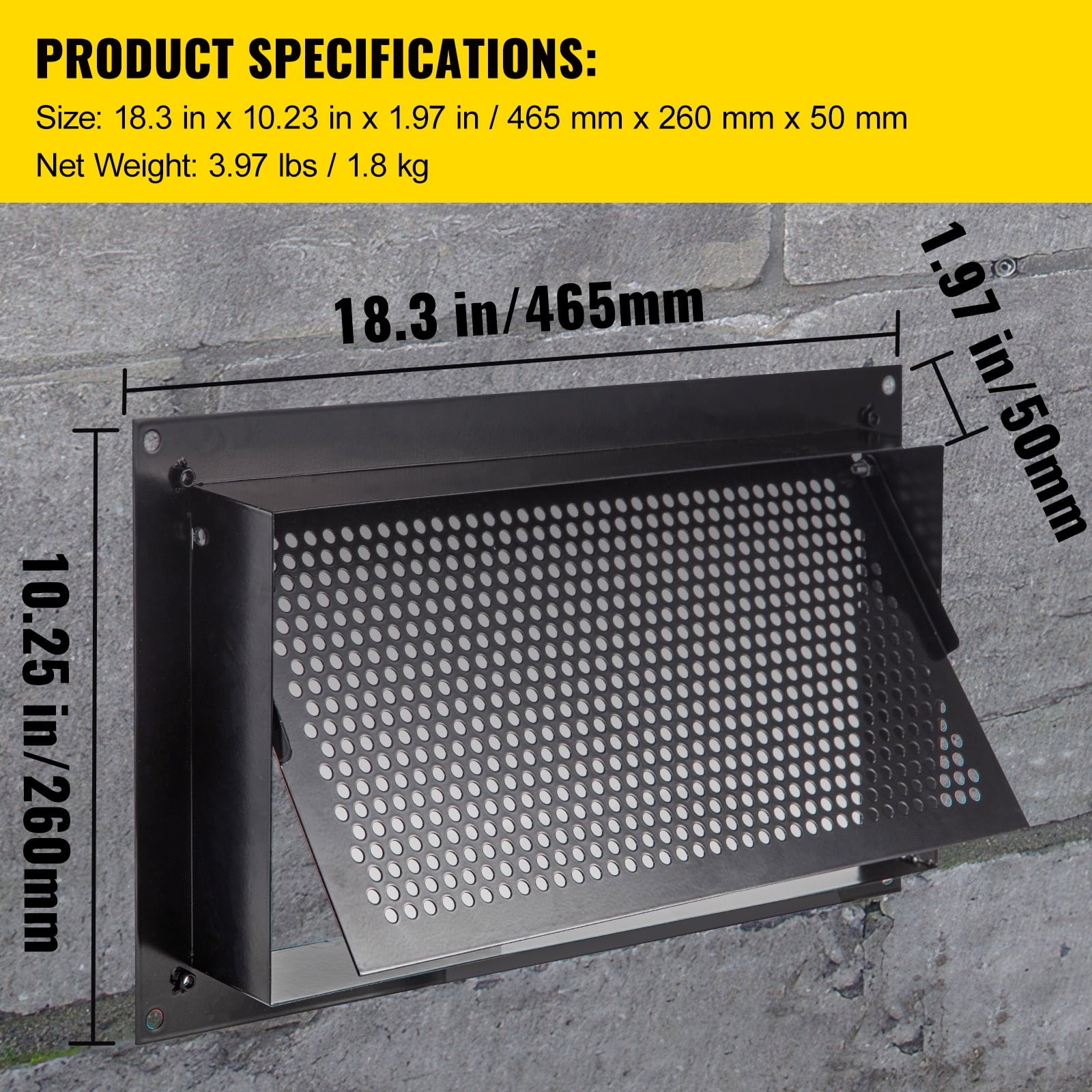 KFFKFF Small Space Flood Vent 8"H x 16"W x 2"D Foundation Flood Vent Reduces Foundation Damage and Flood Risk, Black, Wall Mount