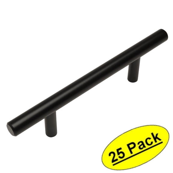 Cosmas 404-2.5FB Flat Black Solid Steel Construction 3/8 Inch Slim Line Euro Style Cabinet Hardware Bar Pull - 2-1/2" Hole Centers - 25 Pack