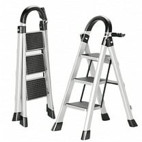 Qingsen 3 Step Ladder Folding Step Stool, 220lb Load Capacity & Steel Wide Anti-Slip Pedals, Multi-Use Sturdy Step Ladder for Home Kitchen, white