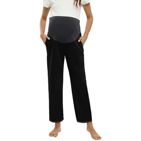 

Xmarks Women s Maternity Pajama Pants with Pockets Sweatpants Lounge Long Pants Over Belly Black 2XL