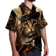 thumbnail image 2 of Retro Cat Men's Short Sleeve Beach Shirts Poplin Spread Collar Tops Casual Printed Button Down Summer Unisex, 2 of 6