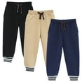 thumbnail image 2 of HILEELANG Toddler Boys Jogger Sweatpants 3-Pack, 100% Cotton French Terry Pants with Drawstring and Pockets,colors—black, Khaki, and navy, Sizes 5T, 2 of 8