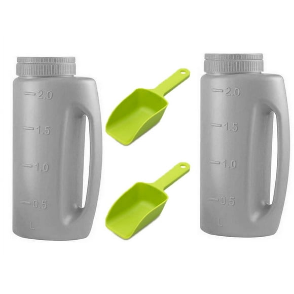 2Pcs Ice Melt Salt Spreader Handheld Shaker with 2 Shovel for Lawn Seed, Salt, Ice Melt, Deicer Shaker 2 Liter, Adjustable Hole Size, Handy for Fertilizer Lawn Seed Salt to Deice