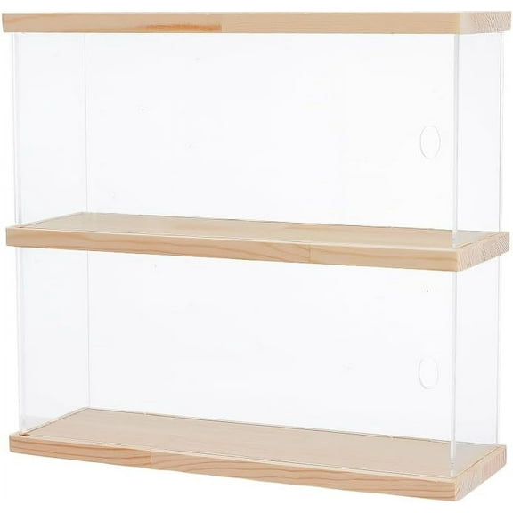 Clear Minifigures Display Case Acrylic Display Case 2 Tiers Display Shelf Case for Wood Showcase Storage Box for Collections Display Holder 39.5x9.7x27.45cm