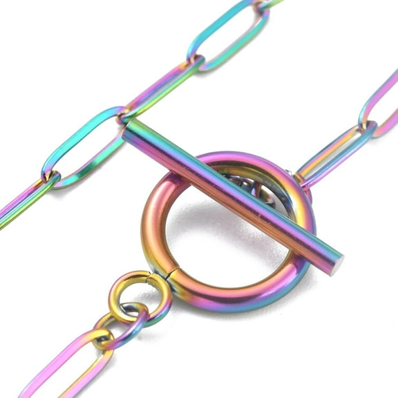 1Pcs 304 Stainless Steel Paperclip Chain Bracelets Metal Bracelets with Toggle Clasps Rainbow Color Bracelets for Necklace Bracelet Jewelry Making 7-5/8 inch(19.4cm)