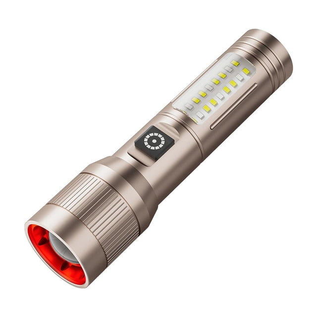 Outdoor Rechargeable Flashlight - 100m Super Bright LED, IP65 Waterproof, 3 Modes (High/Low/Strobe), 1500mAh Long-Lasting, Telescopic Zoom with Side Clip for Camping Hiking Cycling Emergency