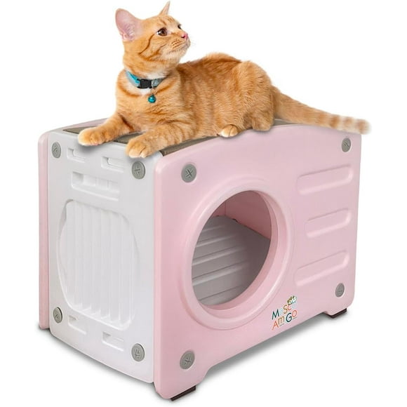 Casa para Gato con Rascador MASCOAMIGO Interior / Exterior Térmica, Lavable Fácil de Armar Color Rosa