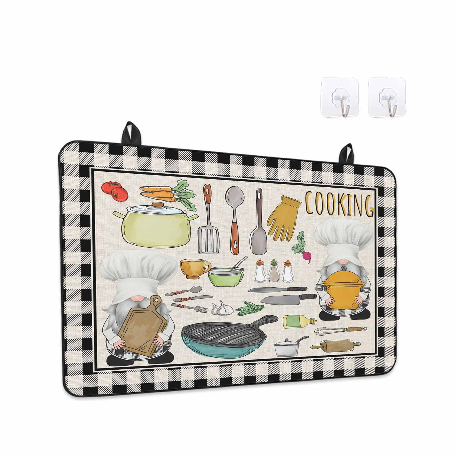 Kitchenware Gnomes Stove Top Cover for Electric Stove, Heat-proof & Non Slip Glass Top Stove Cover Protector, Kitchen Cooking Tool Retro Plaid Kitchen Flat Cooktop Rubber Mat 24x21 Inches