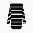 thumbnail image 5 of larppty Womens Trendy Long Sleeve Round Neck Striped Shirts Basic Loose Casual Tunic Tops with Curved Hem (Black, L), 5 of 5
