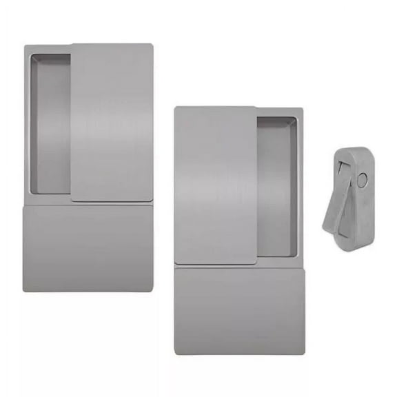 AGB WAVE Sliding Pocket Door Hardware Passage Set, Handles w/ Pull Out Lever, Satin Chrome