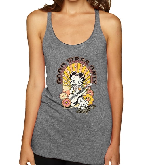 Wild Bobby Betty Boop Good Vibes Only Betty Boop Tri-Blend Racerback Tank Top, Premium Heather, Medium