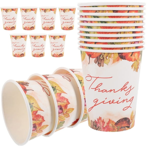 20 Pcs Autumn Thanksgiving Party Decoration Paper Cup Disposable Tableware (Paper Cups) 20pcs Office Water Banquet