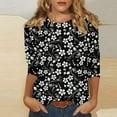 thumbnail image 2 of Ladies 3/4 Sleeve Blouses and Tops Round Neck Half Sleeve Oversized T Shirts for Women Elbow Floral Casual Work Shirt for Women Women's Plus Size Summer Tops Casual, 2 of 5