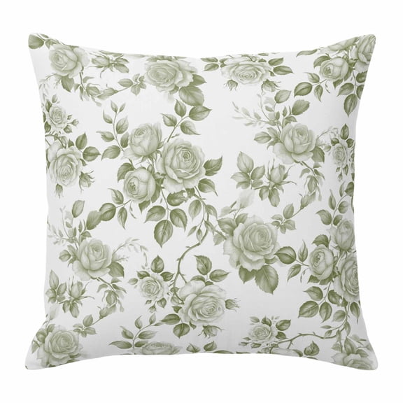 Pillow Covers 16x16 Inch, Sage Green Flower Linen Pillowcase with Invisible Zipper, Vintage Country Rose Leaf Floral Decorative Throw Pillow Covers Cushion Case for Couch Sofa Bed Living Room