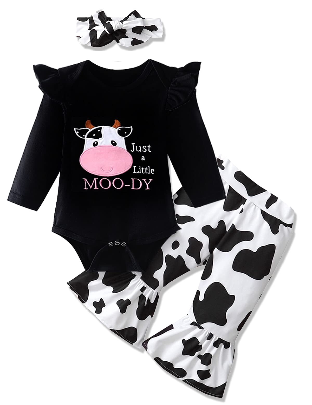 Detigee Baby Girl Cow Print Outfit Toddler Cow Clothes for Girls Baby