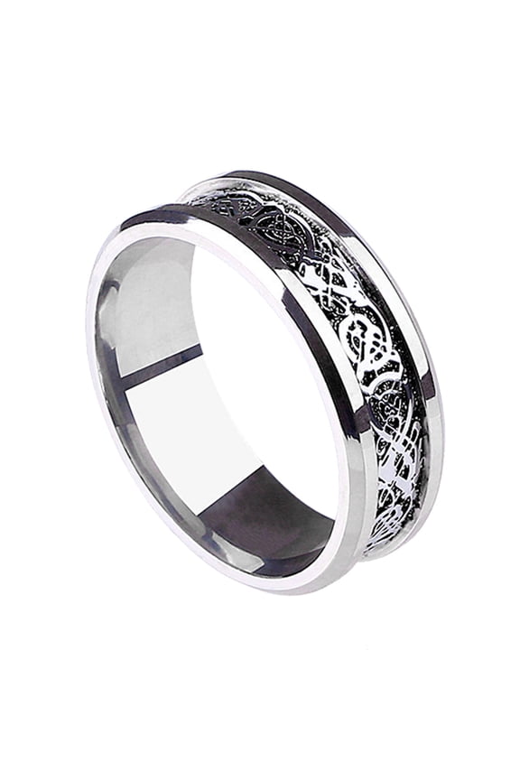Unisex Dragon Pattern Rhinestone Titanium Steel Ring Engagement Gift