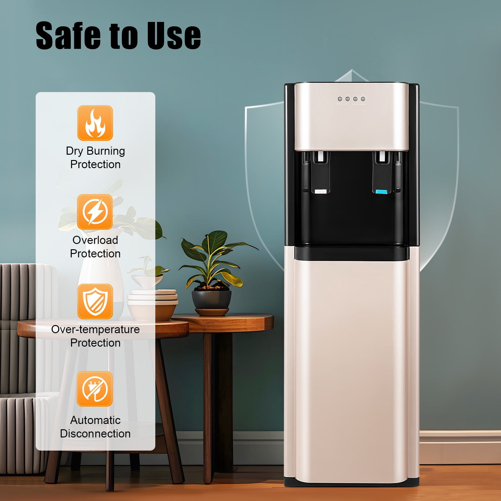 Bottom Loading Water Dispenser with Hot & Cold Water,304 Stainless Steel Inner Liner,5 Gallon Bottle,620W Power Safe for Home/Office/Commercial ( Gold)​
