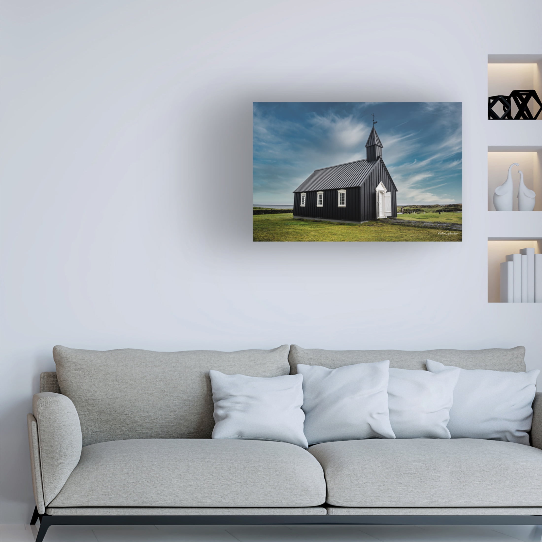 Trademark Fine Art Kristvin Gudmundsson Black Church In Iceland Canvas Wall Art