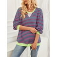 thumbnail image 4 of Women Striped Sweatshirts Oversized Crewneck Long Sleeve Shirts Y2K Pullover Top Fall Outfits Pink Green XL, 4 of 10