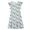thumbnail image 4 of EGNMCR Robe à Manches Courtes à Col Rond Robe d'Été pour Enfants Imprimée à Manches Plissées à Double Couche pour Enfants de 5 à 14 Ans Robe, 4 of 7