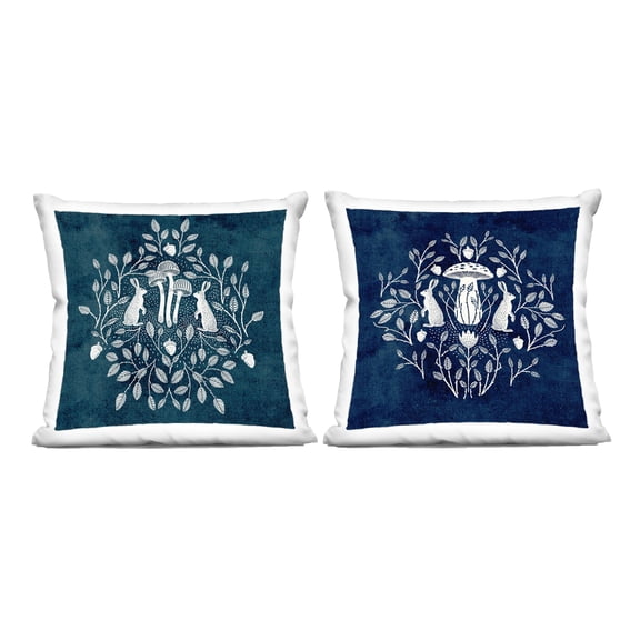 Stupell Industries Boho Mirrored Floral Bunnies 18" x 18" Animals Floral Print Polyester Decorative Pillow Set, Zip Closure 2 Count